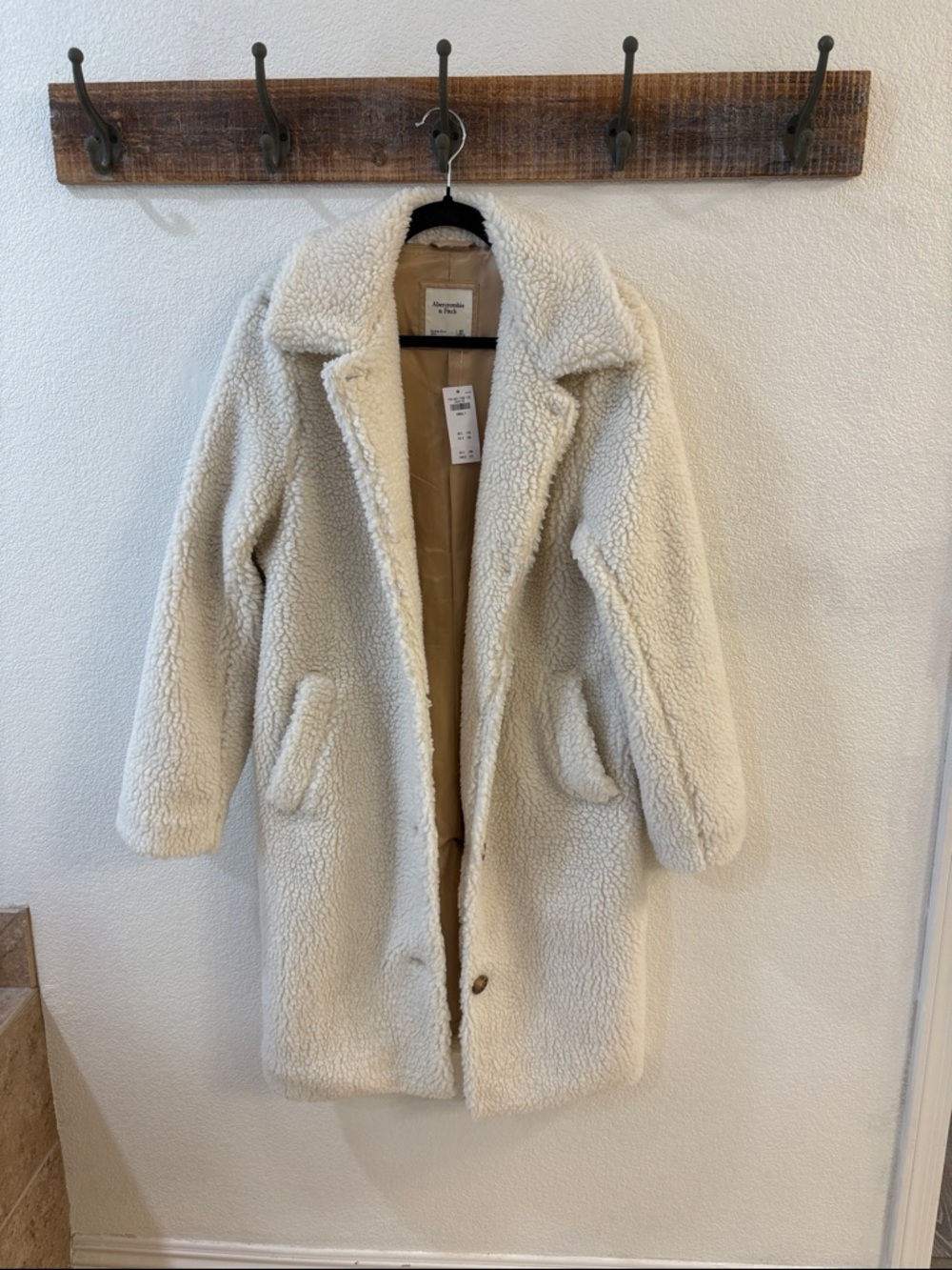 Abercrombie & Fitch Cream Teddy Shearling Long Coat
